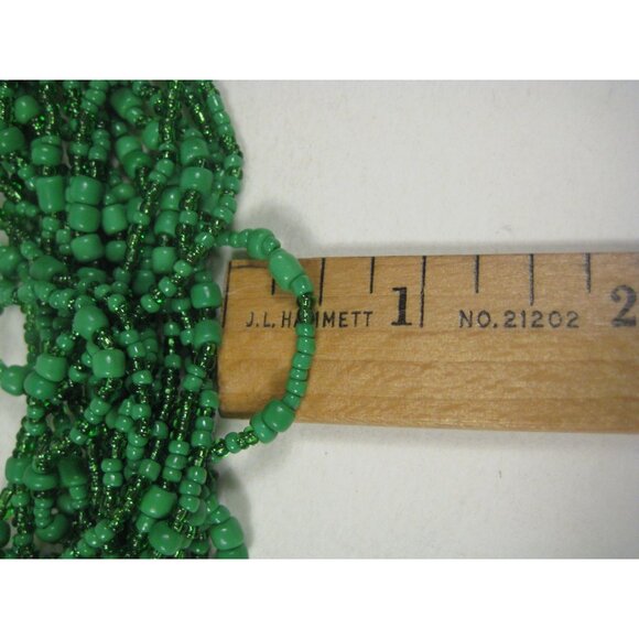 Necklace Glass Beaded Jewelry 22 inch  20 Strands Green Beads Statement - Picture 5 of 12